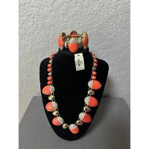 Talbots Orange Gold-Tone Chunky Necklace & Bracelet Set – NWT Summer Jewelry
